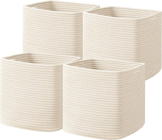 joybest Cube Storage Bins Set of 4, 13inch Cube Baskets Organizer for Nursery, Square Cotton Rope Baskets for Shelves Organizing, Kids Toy, Closet Storage, Beige