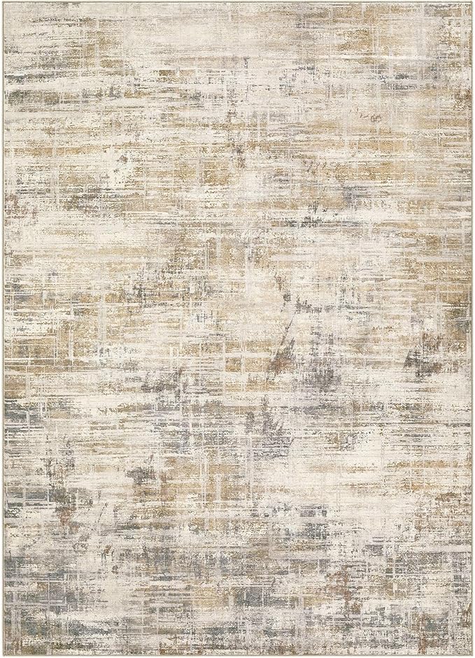 Area Rug for Living Room: 7x9 Washable Neutral Abstract Modern Soft Rugs Non Slip Indoor Floor Stain Resistant Large Carpet for Bedroom Dining Room Office Nursery - Golden Brown
