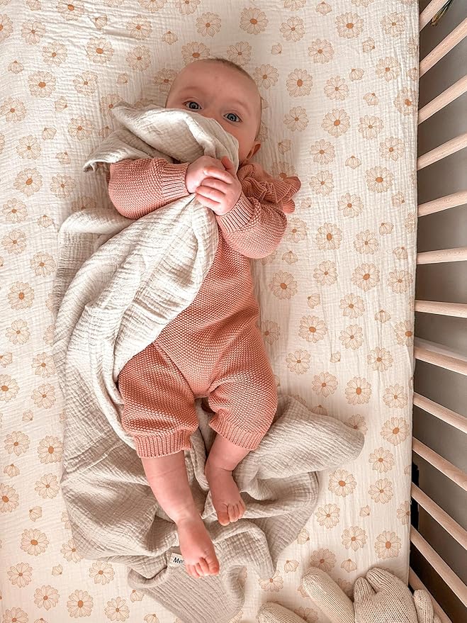 Bassinet Sheet for Baby Boy and Girl, Fitted Sheets for Rectangle, Oval, Hourglass Bassinet Mattress, Muslin Moses Basket Sheets with Neutral Style (Flower-A)