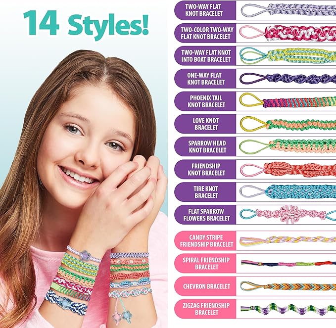 Chilpals Friendship Bracelet Making Kit for Girls,Arts and Crafts for Kids Ages 8-12,Birthday Gifts Ideas for Girl 7 8 9 10 11 Year Old - 2 in 1 Bracelets String Maker Toys Set (Purple)