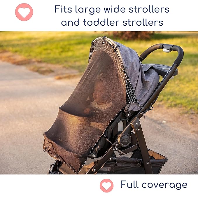 Stroller Sun Shade - Universal UV Protection Cover for Strollers Sunshade with See Through, Clip-On Sun Blocker, Sun Shield for Baby, Breathable Adjustable Fit, Full Coverage, X-Large