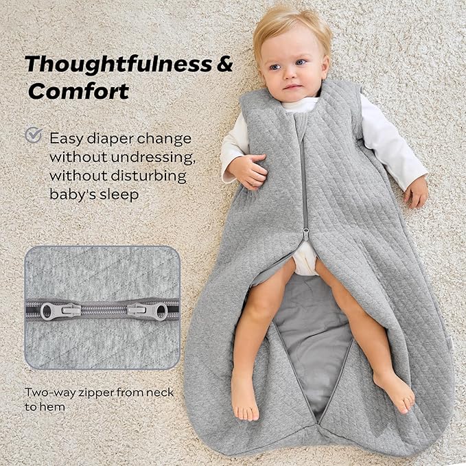 JELLYMONI Baby Sleep Sack TOG 2.5, 0-6 Months Winter Baby Wearable Blanket, 100% Cotton Infant Sleeping Sack 2-Way Zipper Warm Quilted Sleepsack