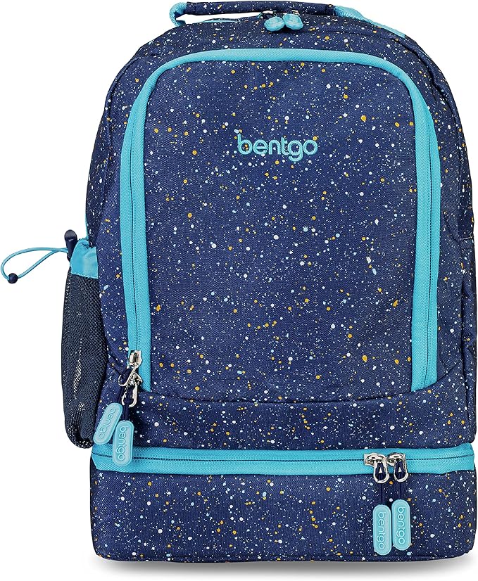 Bentgo Kids 2-in-1 Backpack & Insulated Lunch Bag - Confetti Designed 16” Backpack for School & Travel -, Durable, Water Resistant, Padded, & Large Compartments (Confetti Edition - Abyss Blue)