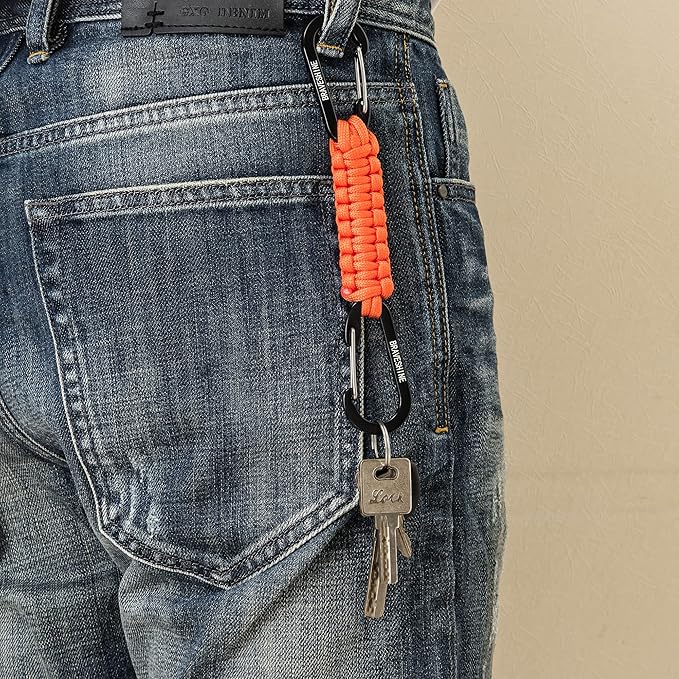 BRAVESHINE Paracord Keychain Carabiner Clip, D Ring Lanyard Hanger Stroller Hook for Water Bottle, Key, Backpacks, Men, Women