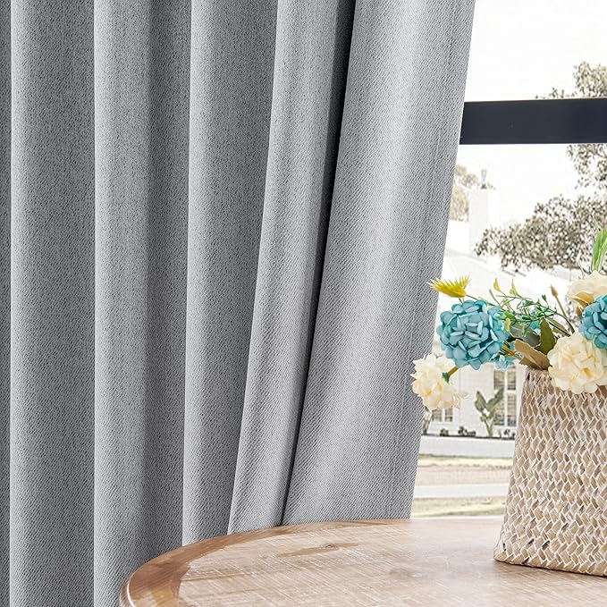 Joydeco Faux Linen Blackout Curtains for Bedroom,Light Grey Blackout Curtains 90 inches Long,100% Blackout Solid Thermal Insulated Window Drapes Luxury Decor for Living Room（W52xL90 Inch,Light Grey）