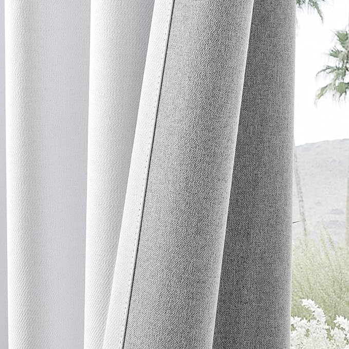Joydeco Faux Linen Blackout Curtains for Bedroom,White Blackout Curtains 90 inches Long,100% Blackout Solid Thermal Insulated Window Drapes Luxury Decor for Living Room（W52xL90 Inch,White）